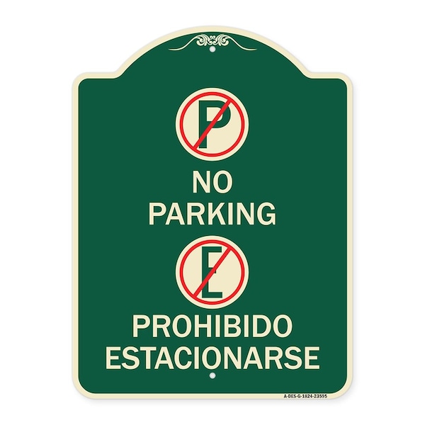 Signmission No Parking Prohibido Estacionarse W/ Heavy-Gauge Aluminum Sign, 24" x 18", G-1824-23595 A-DES-G-1824-23595 - main